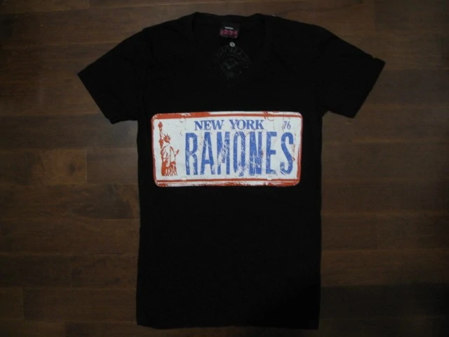 Ramones- License Plate Logo-Ladies V Neck T-Shirt.